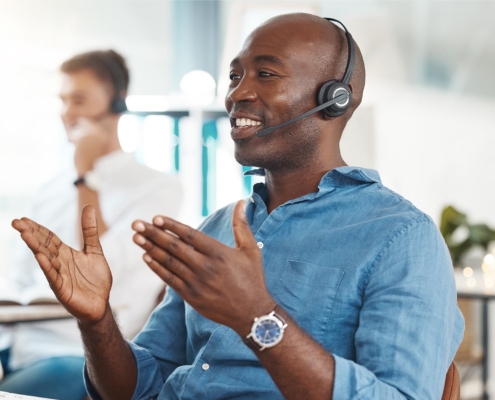 Customer service worker on call