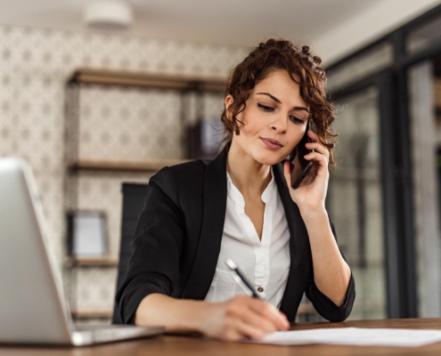 Business person on phone call at work