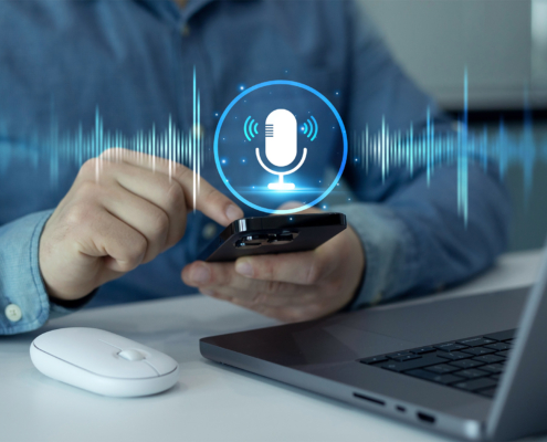 Voice recording and voice search concept.Sound recording or voice search with ai
